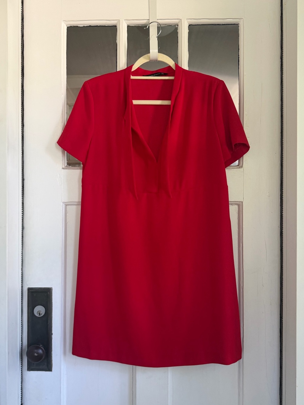 Zara Bright Red Short-Sleeve V-Neck Tunic